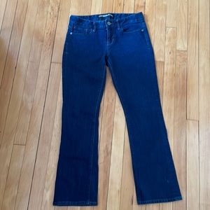 Express Stella Barely Boot Bootcut Dark Wash Low Rise Stretch Jeans 8 S Short